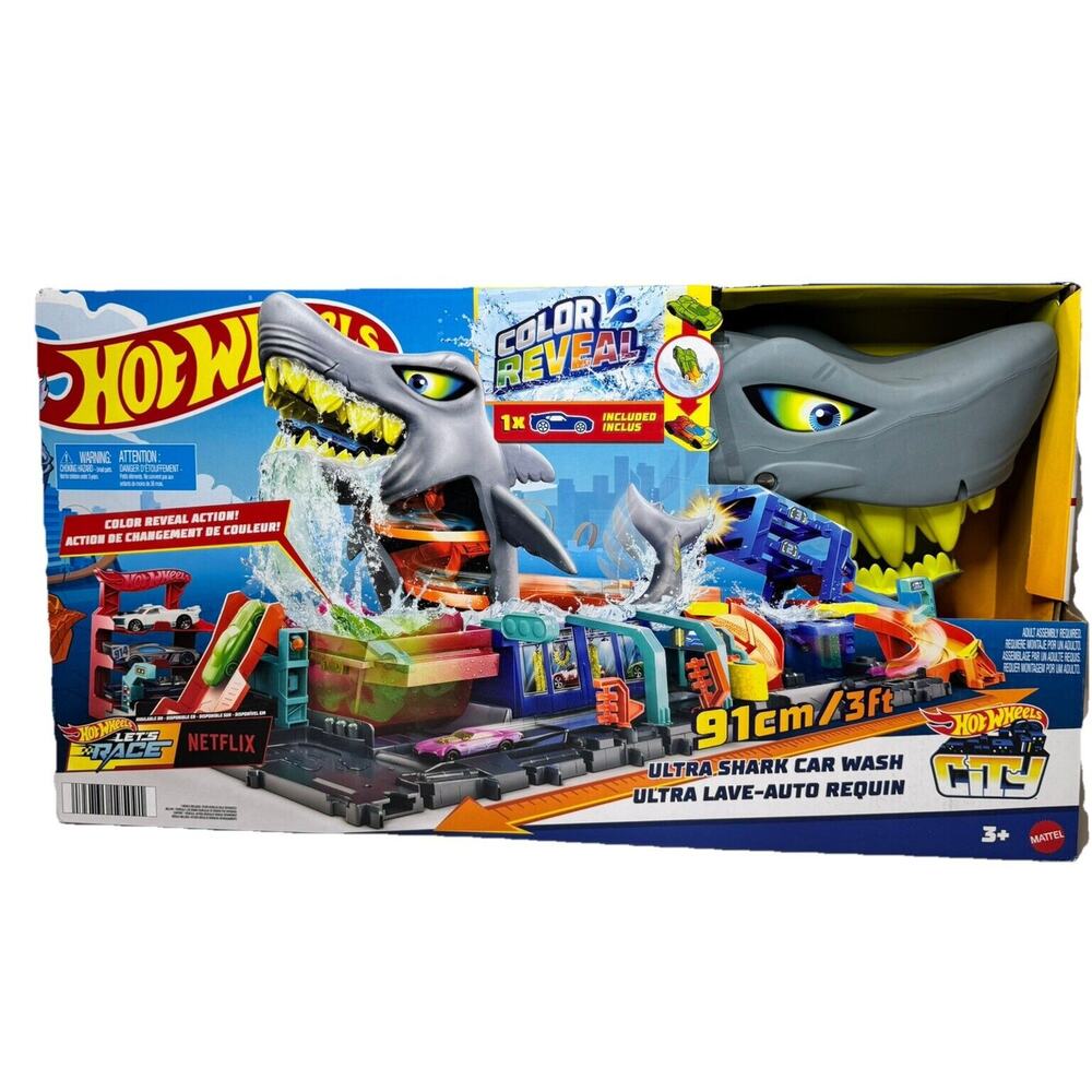 Hot Wheels City Ultra Shark Car Wash Playset with Color Reveal - NEW IN BOX